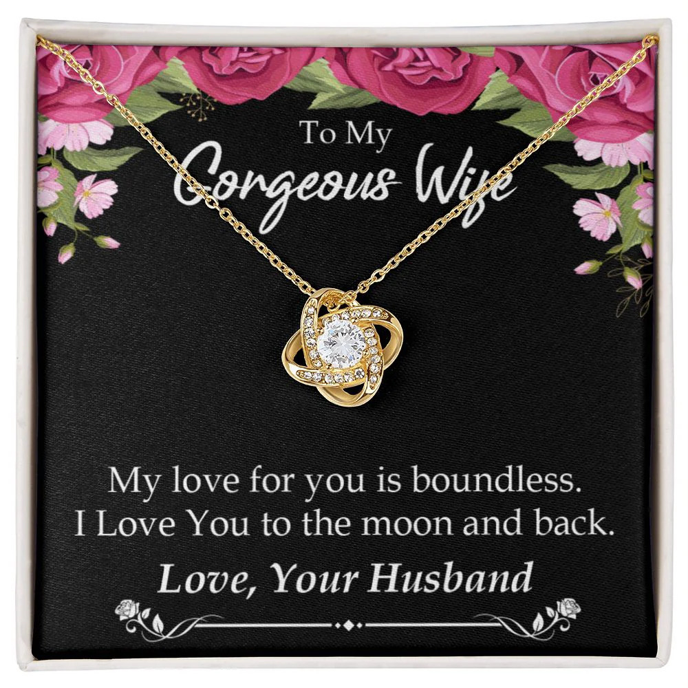 Wife Boundless Love Infinity Knot CZ Necklace Gold Tone Standard Box
